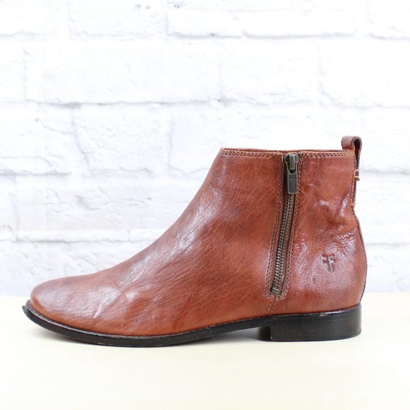 Frye Shoes - FRYE Anna Outside Zip Shootie Brown Leather Ankle